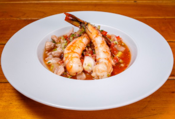 Seafood ceviche with sangrita beer